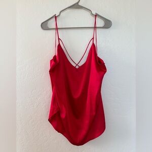 Red silky tank